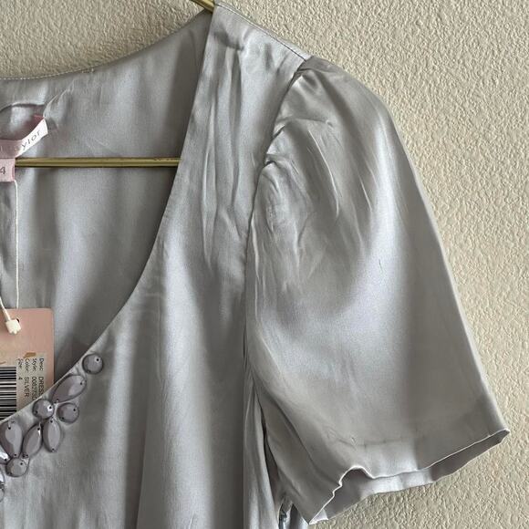 Rebecca Taylor silver satin silk blend mini dress size 4 - Picture 11 of 12